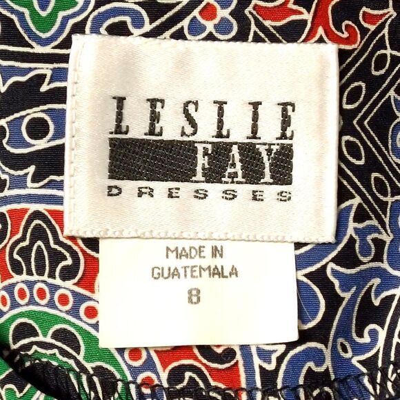 LESLIE FAY Dress, 8, Mandala/Geo print, Pleated Skirt, Shoulder pads, Short slv - Picture 13 of 15